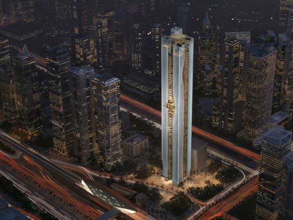 Architectural rendering of Berkeley Tower on Sheikh Zayed Road, Dubai
