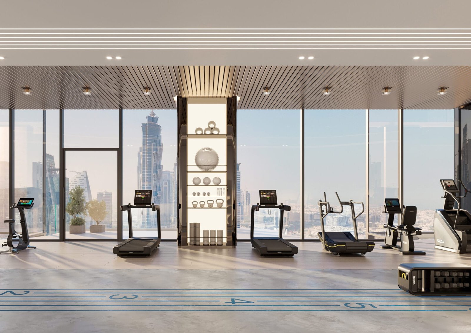 Fitness studio overlooking Dubai at Berkeley Tower