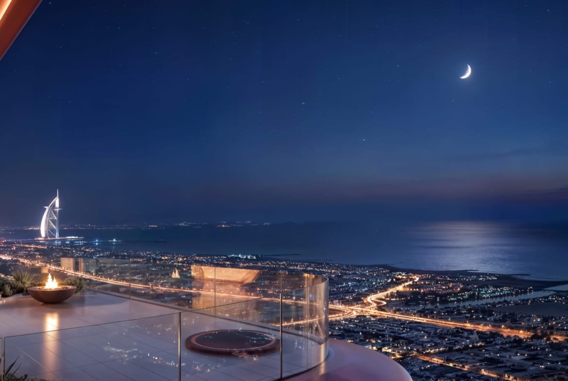 Outdoor terrace and Dubai skyline view at Berkeley Tower
