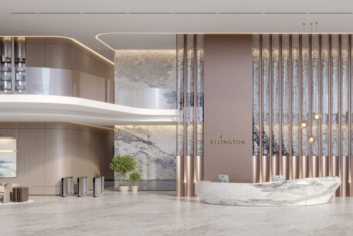 Double-height lobby and sculptural reception at Berkeley Tower
