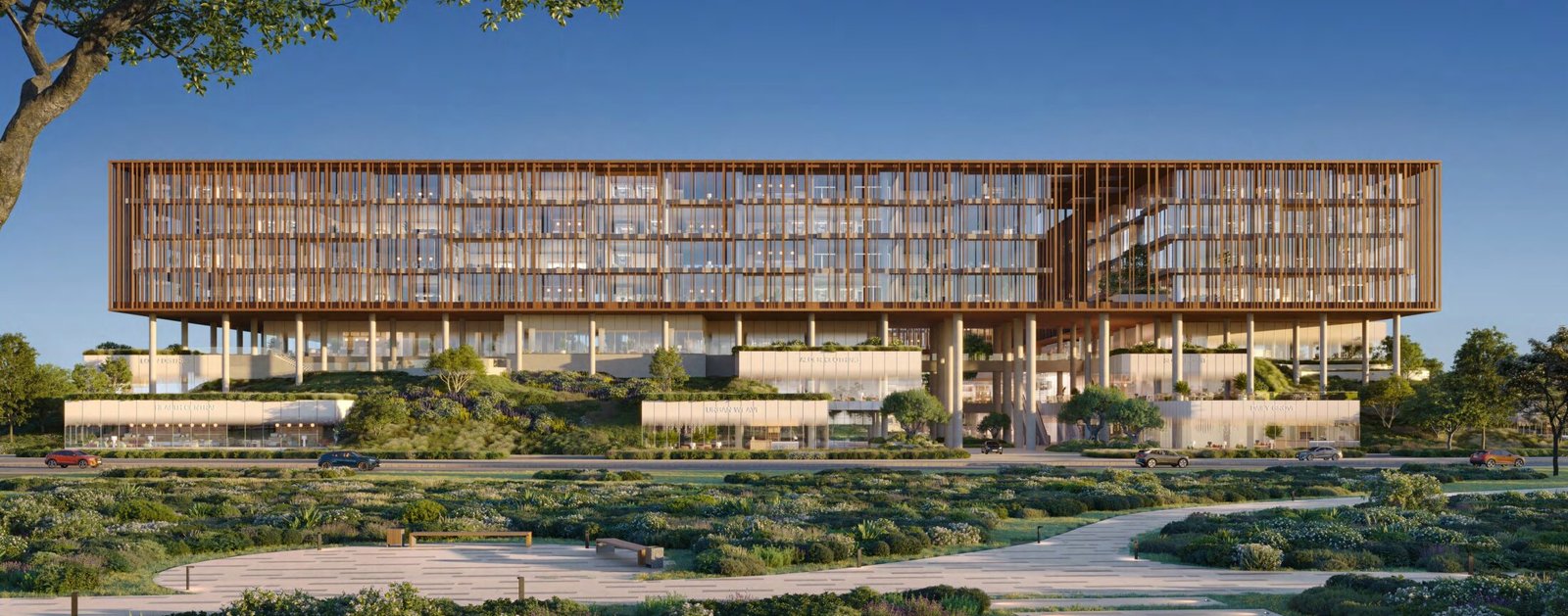 Architectural rendering of The Yards Plaza by BEYOND with landscaped frontage