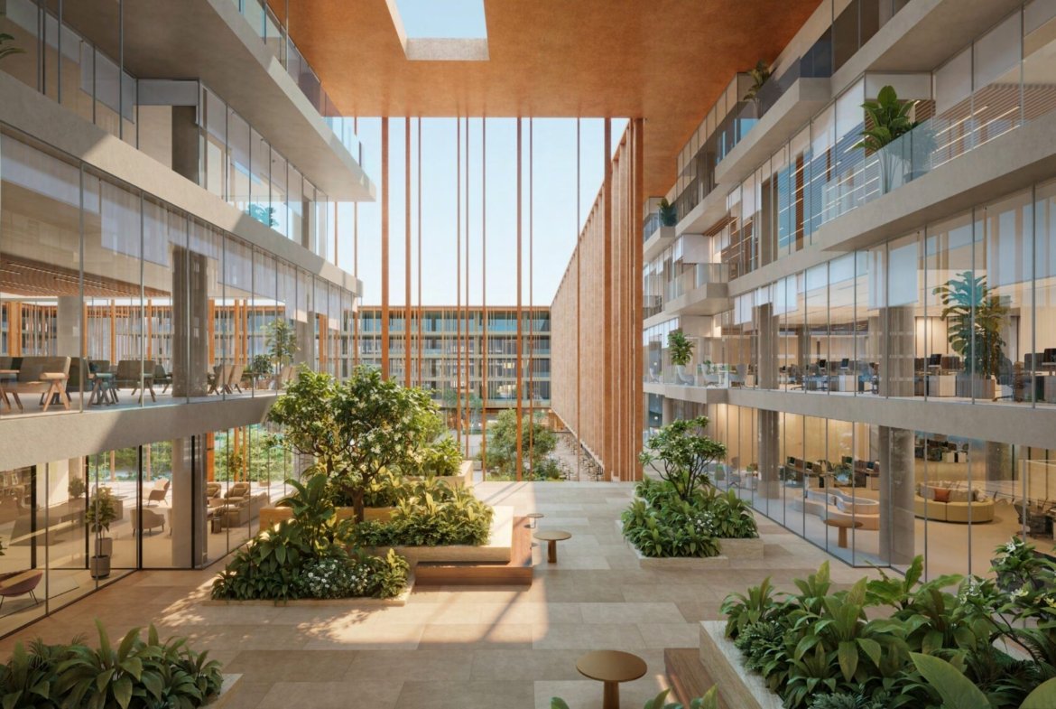 Triple-height garden lounge at The Yards Plaza