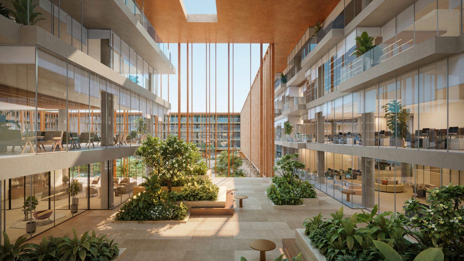 Triple-height garden lounge at The Yards Plaza